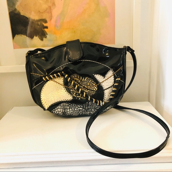 Vintage 80s abstract patchwork crossbody bag - Picture 2 of 16